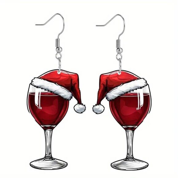Christmas Santa Hat Goblet Acrylic Drop Earrings - Picture 1 of 6
